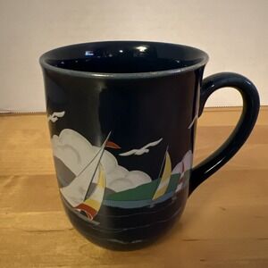 Vintage Blue OTAGIRI Sailing/Sailboats Coffee Mug Cup  Gold Trim - Made in JAPAN